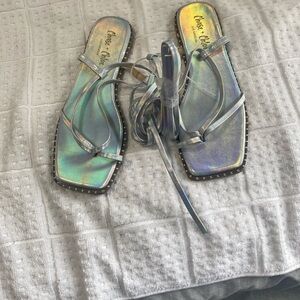 Chase + Chloe Women's Holographic Strappy Sandals